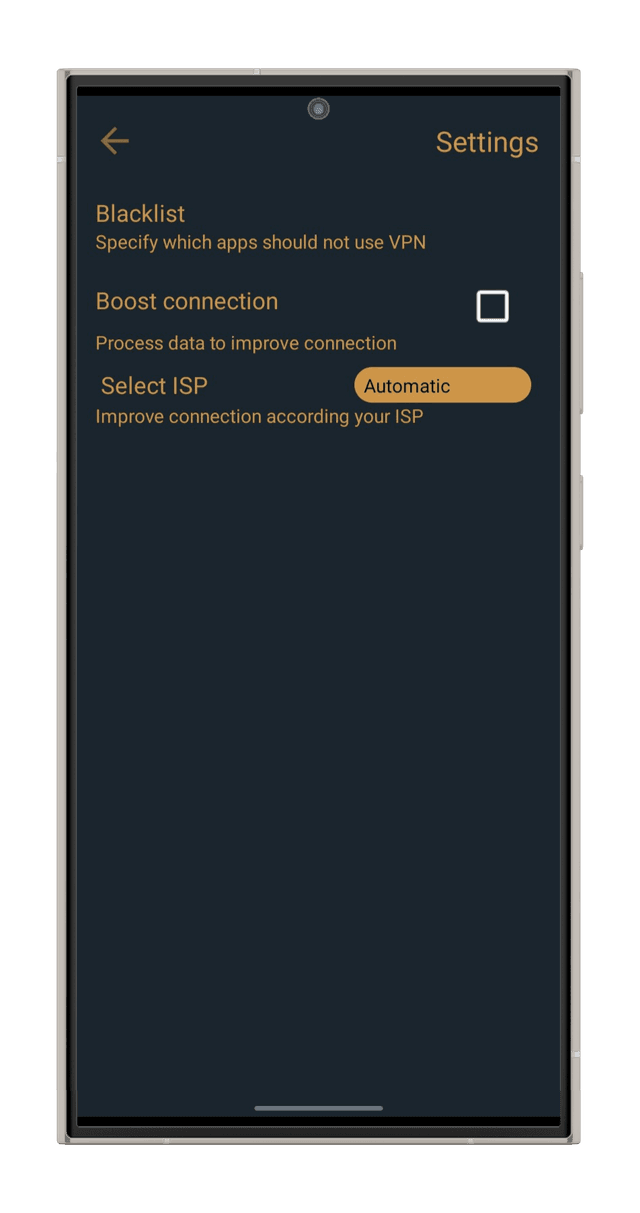 Screenshot of Gavazn VPN app.